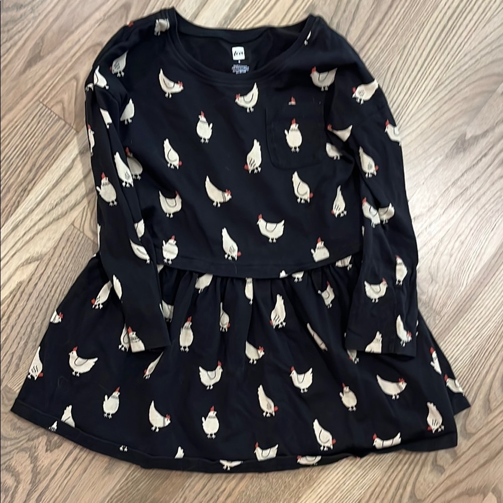 Tea Collection Black Top with Chicken Design
